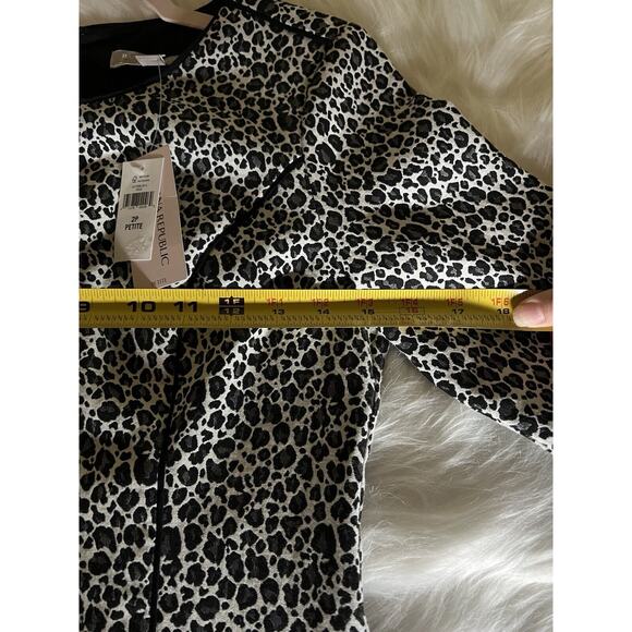 Banana Republic Dress 2 Petite White Black Gray Leopard Piping Sheath 3/4 Sl LN - Picture 14 of 15